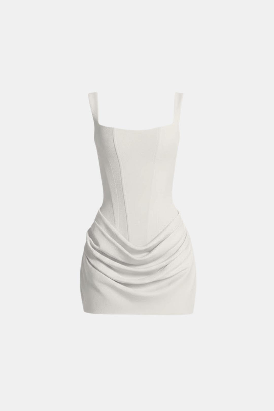 Mini Dress with Boned Bodice, Square Neckline, Draped Skirt and Lace-Up Back