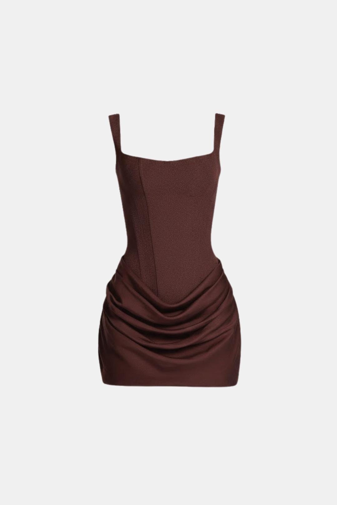 Mini Dress with Boned Bodice, Square Neckline, Draped Skirt and Lace-Up Back