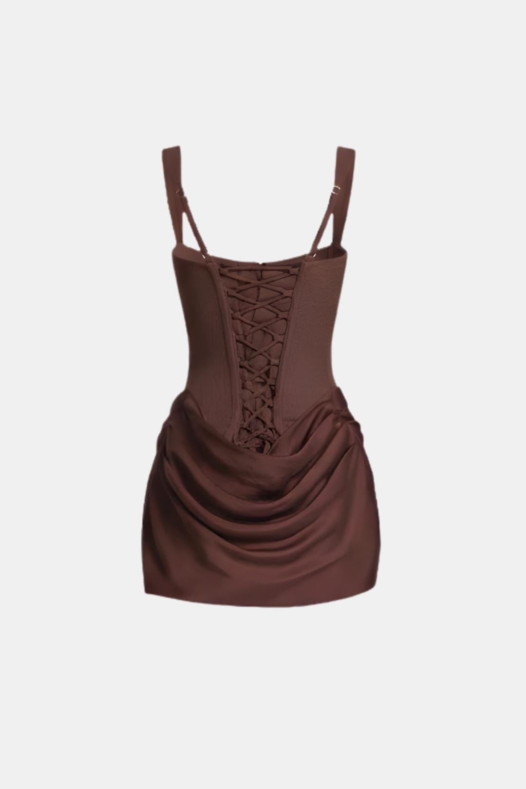 Mini Dress with Boned Bodice, Square Neckline, Draped Skirt and Lace-Up Back