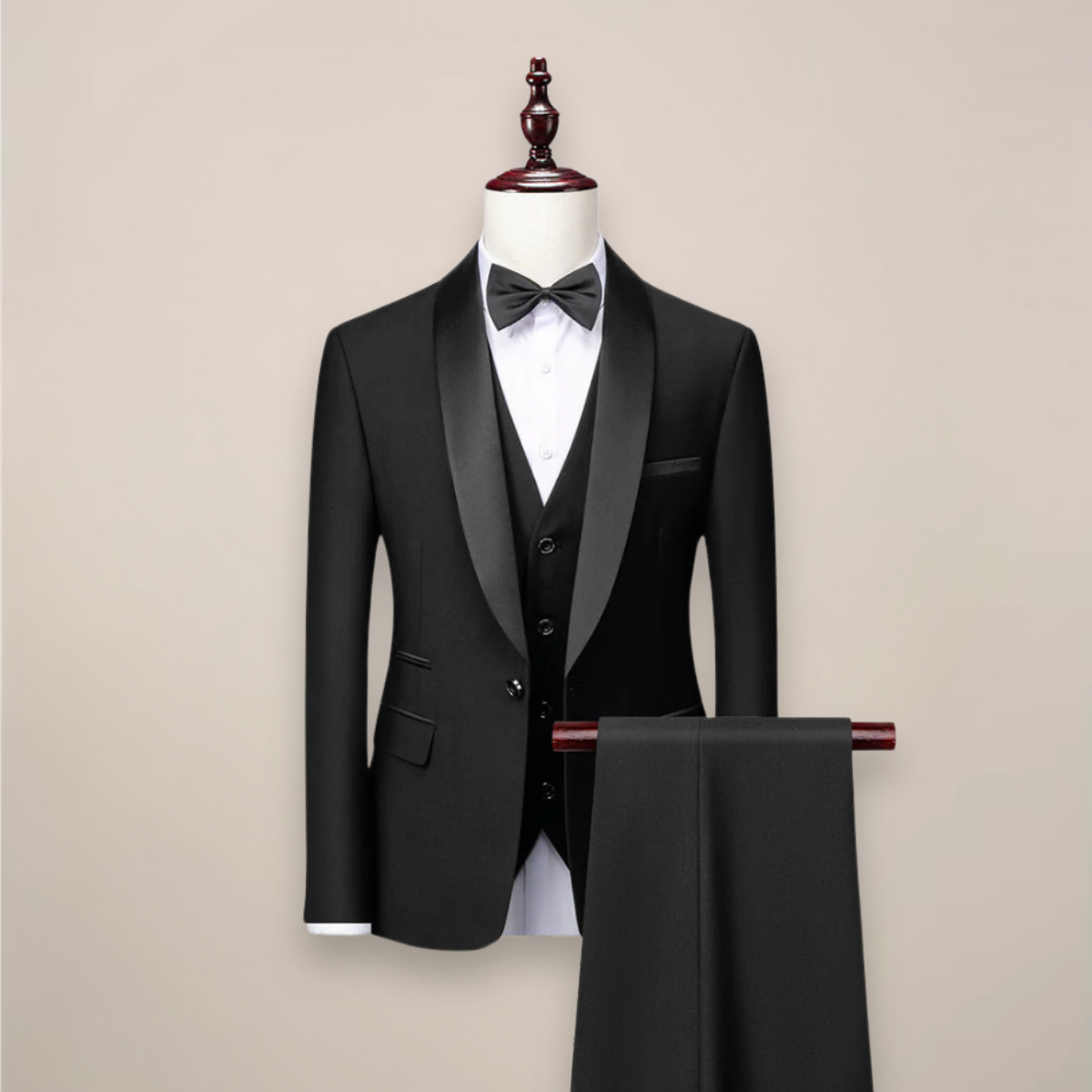Men's Tailored Three-Piece Tuxedo Suit – Shawl-Lapel Formalwear for Weddings Galas and Evening Events