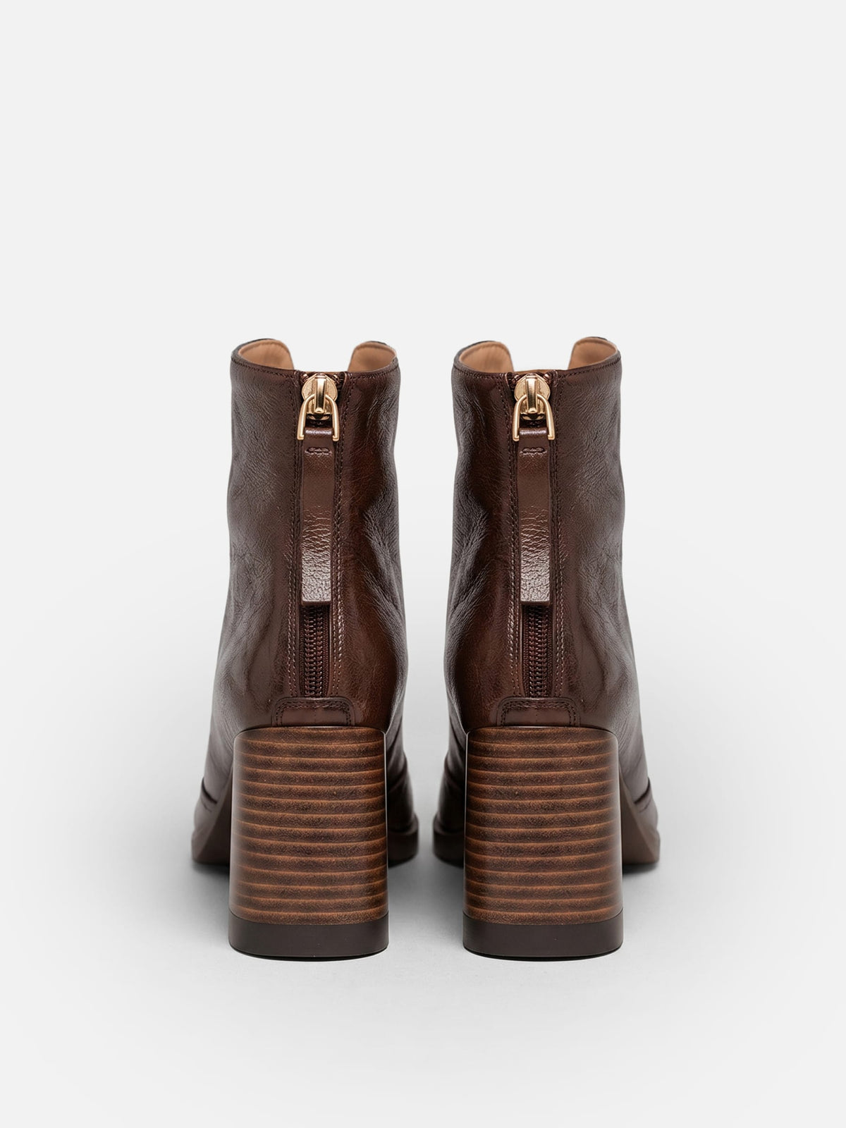 Women's Leather Ankle Boots with Square Heel and Zipper