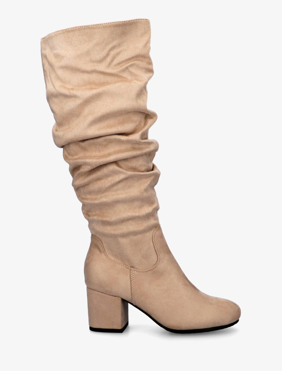 Block Heel Boots in Suedette - Taupe