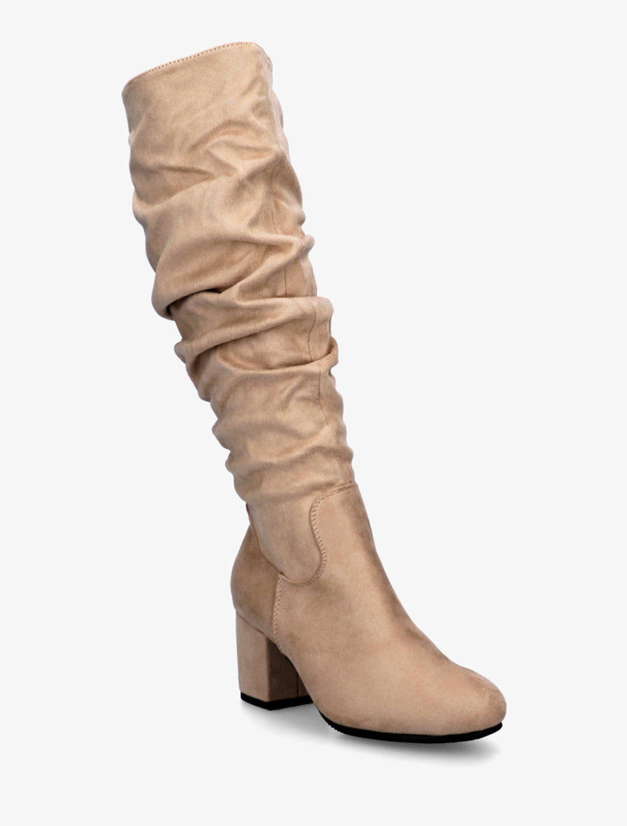 Block Heel Boots in Suedette - Taupe