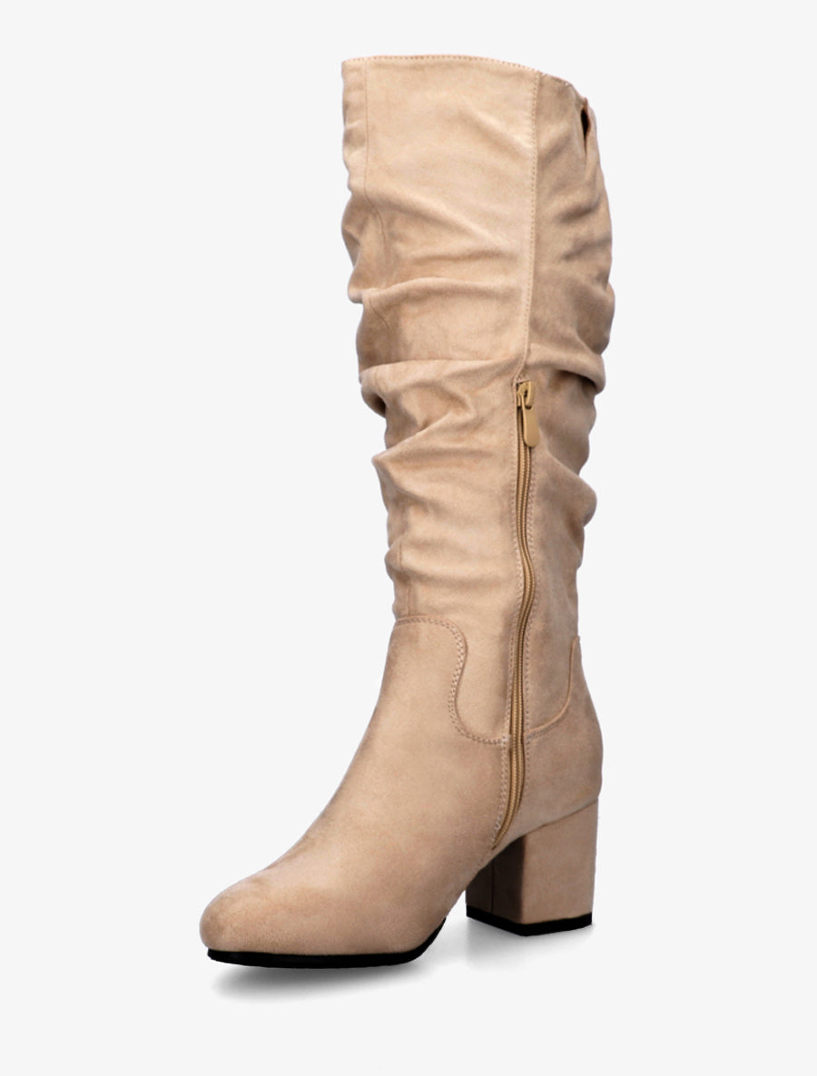 Block Heel Boots in Suedette - Taupe
