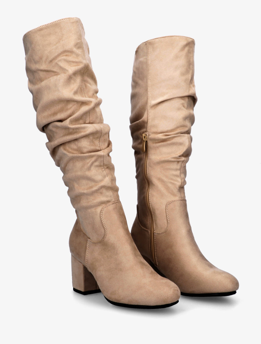Block Heel Boots in Suedette - Taupe