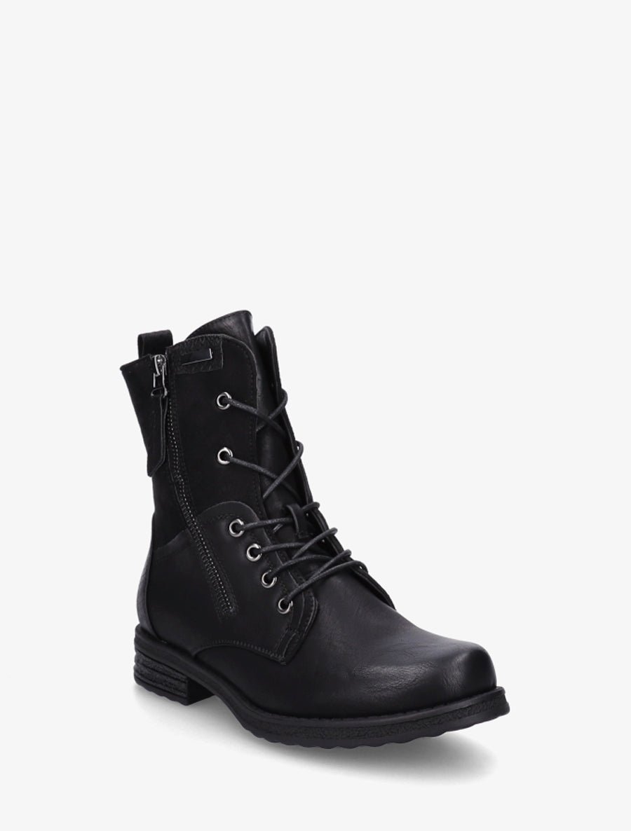 Faux Fur-Lined Python Effect Ankle Boots - Black
