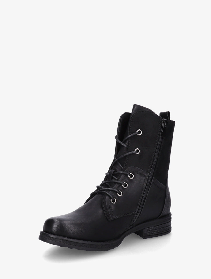Faux Fur-Lined Python Effect Ankle Boots - Black