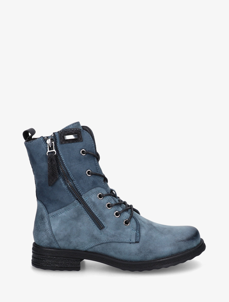 Faux Fur-Lined Python Effect Ankle Boots - Blue