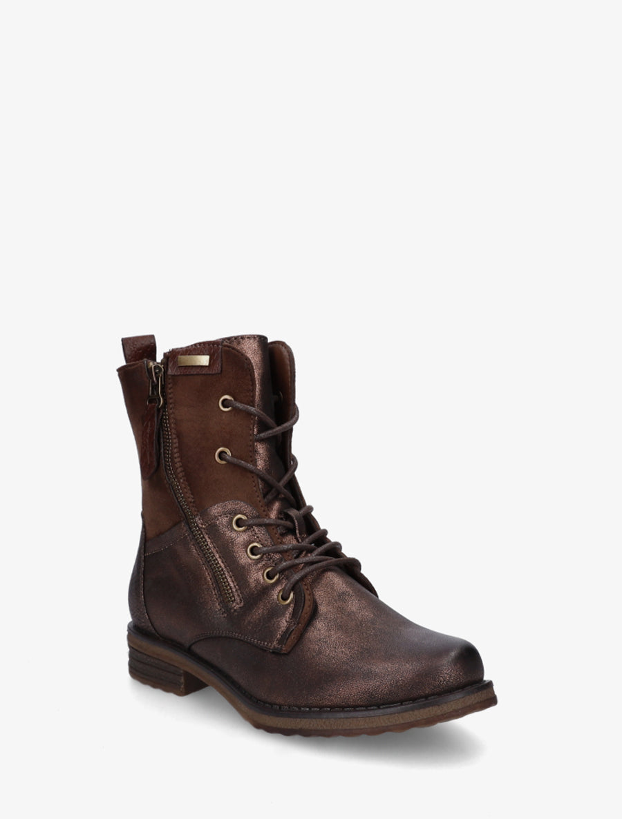 Two-Material Block Heel Ankle Boots - Brown