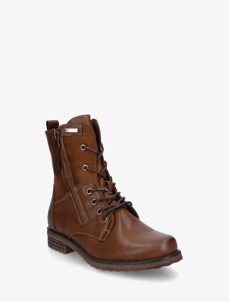 Two-Tone Block Heel Ankle Boots - Camel