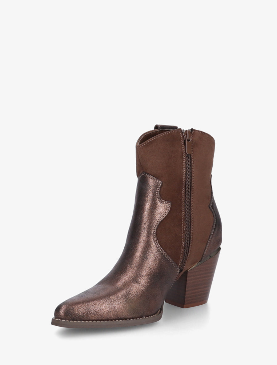 Western Ankle Boots with Pearlescent Panels