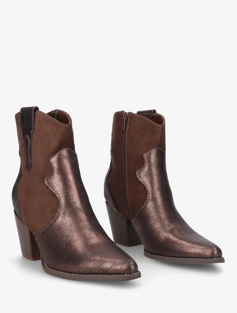 Western Ankle Boots with Pearlescent Panels