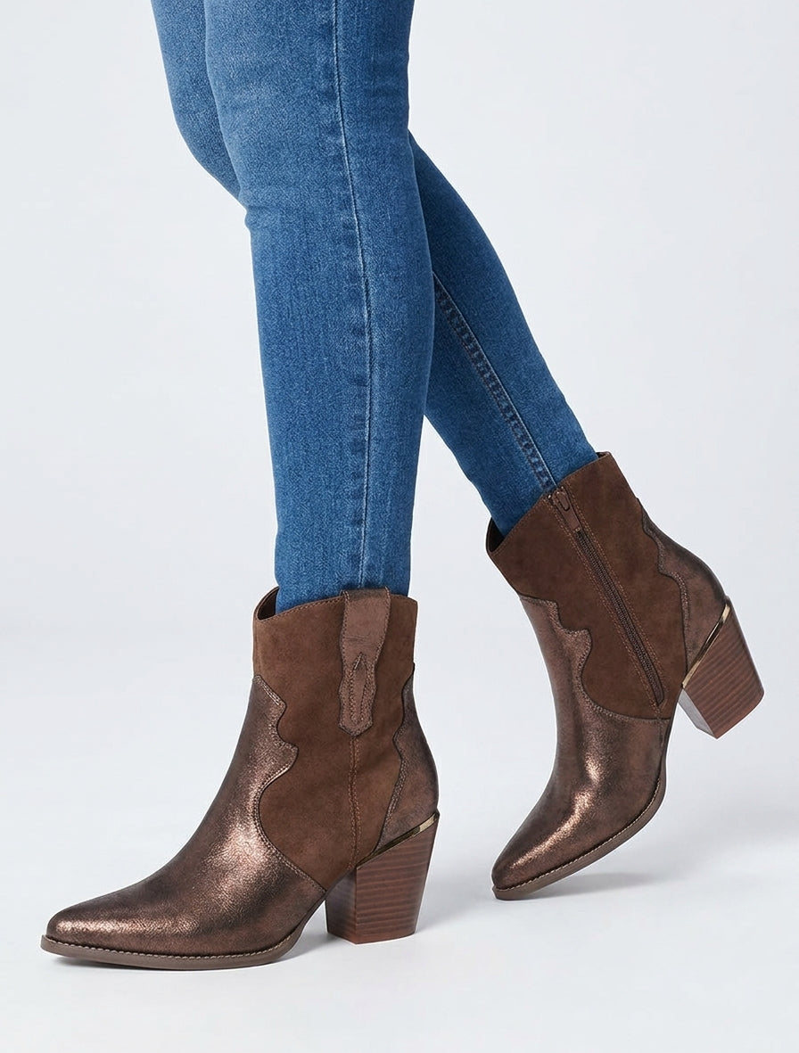 Western Ankle Boots with Pearlescent Panels