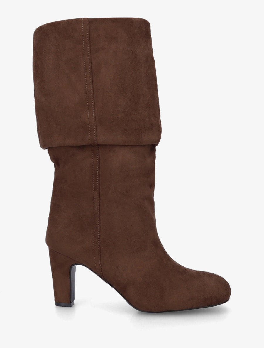 Suede-Effect Block Heel Boots - Camel