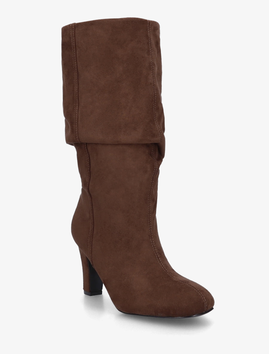 Suede-Effect Block Heel Boots - Camel