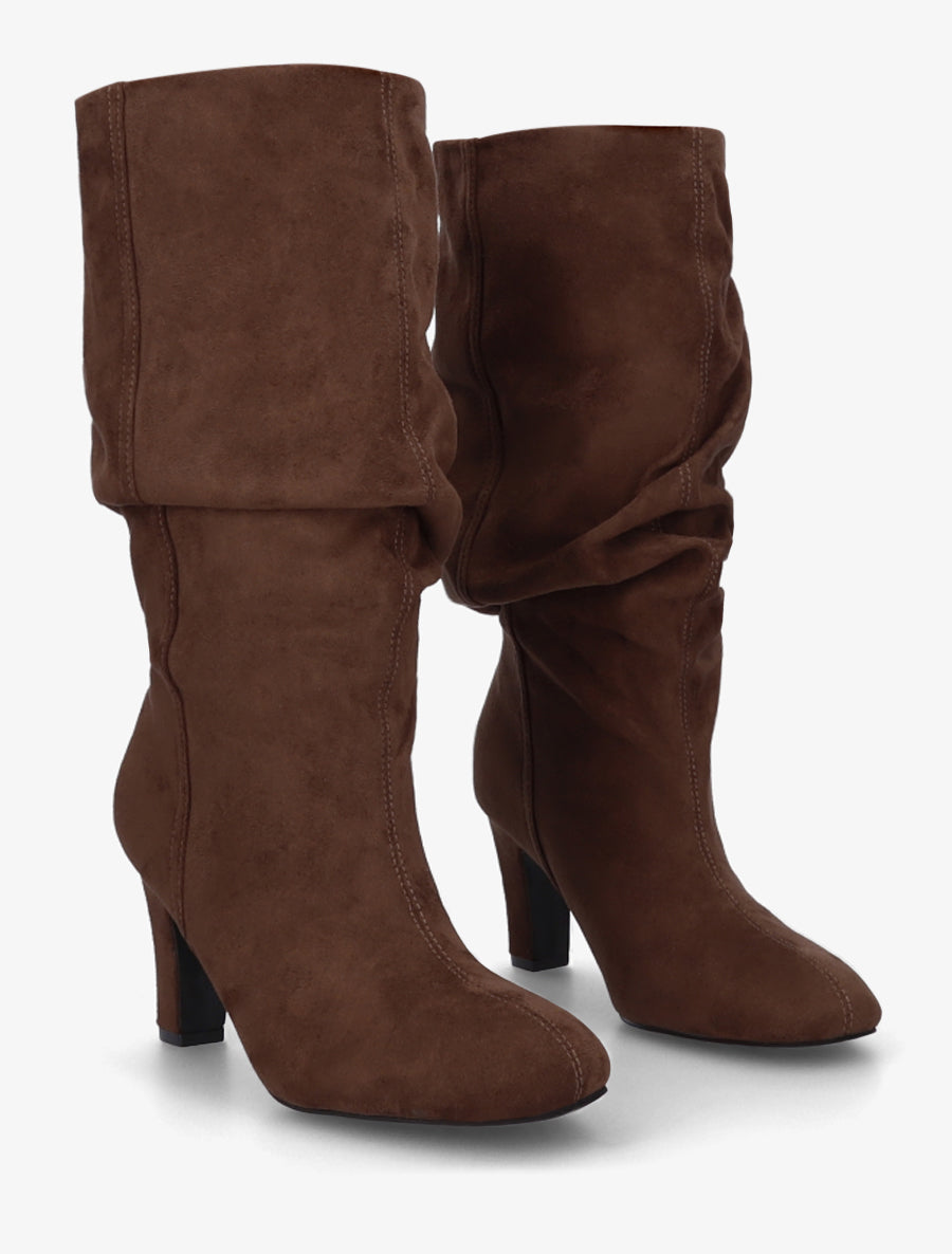 Suede-Effect Block Heel Boots - Camel