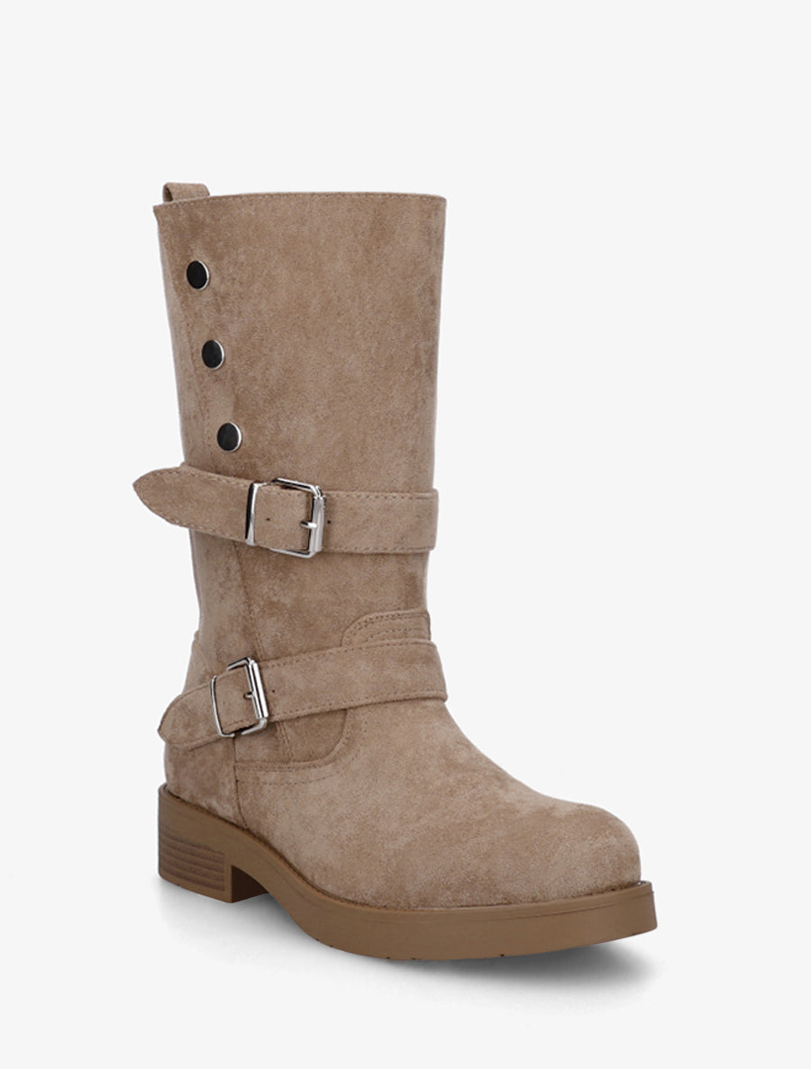 Suede Block Heel Ankle Boots with Buckles
