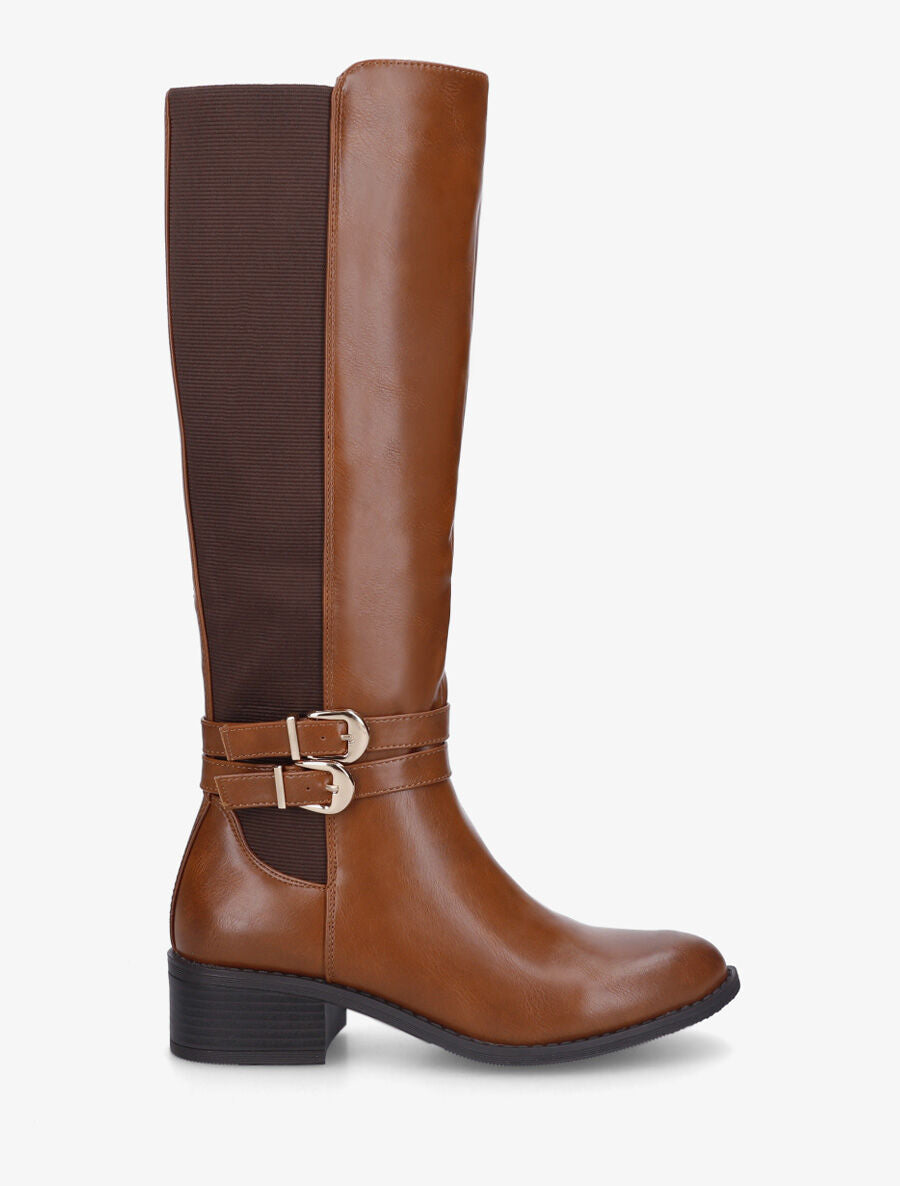 Strap Block Heel Boots - Camel