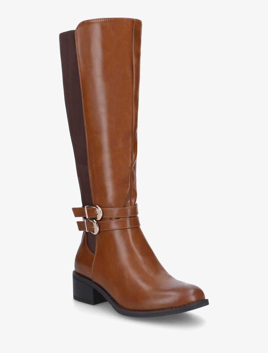 Strap Block Heel Boots - Camel