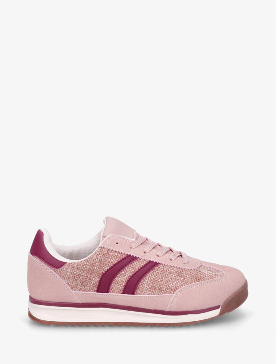 Tweed Effect Sneakers with Flat Sole - Pink