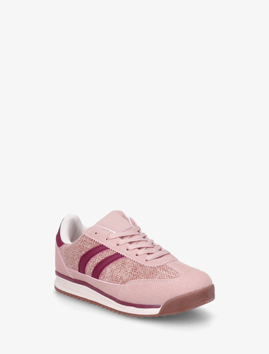 Tweed Effect Sneakers with Flat Sole - Pink