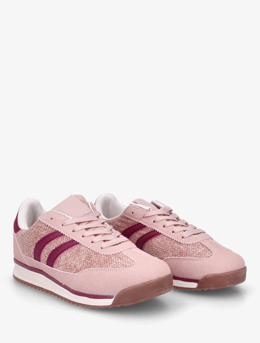 Tweed Effect Sneakers with Flat Sole - Pink