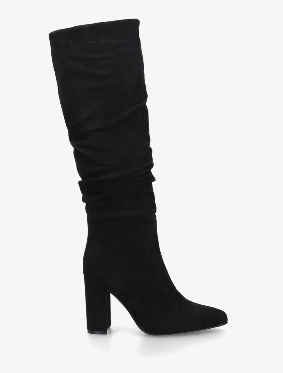 Suede Boots with Square Heel and Zip - Black
