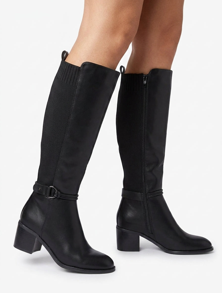 Mesh-Style Boots with 6 cm Heel - Black
