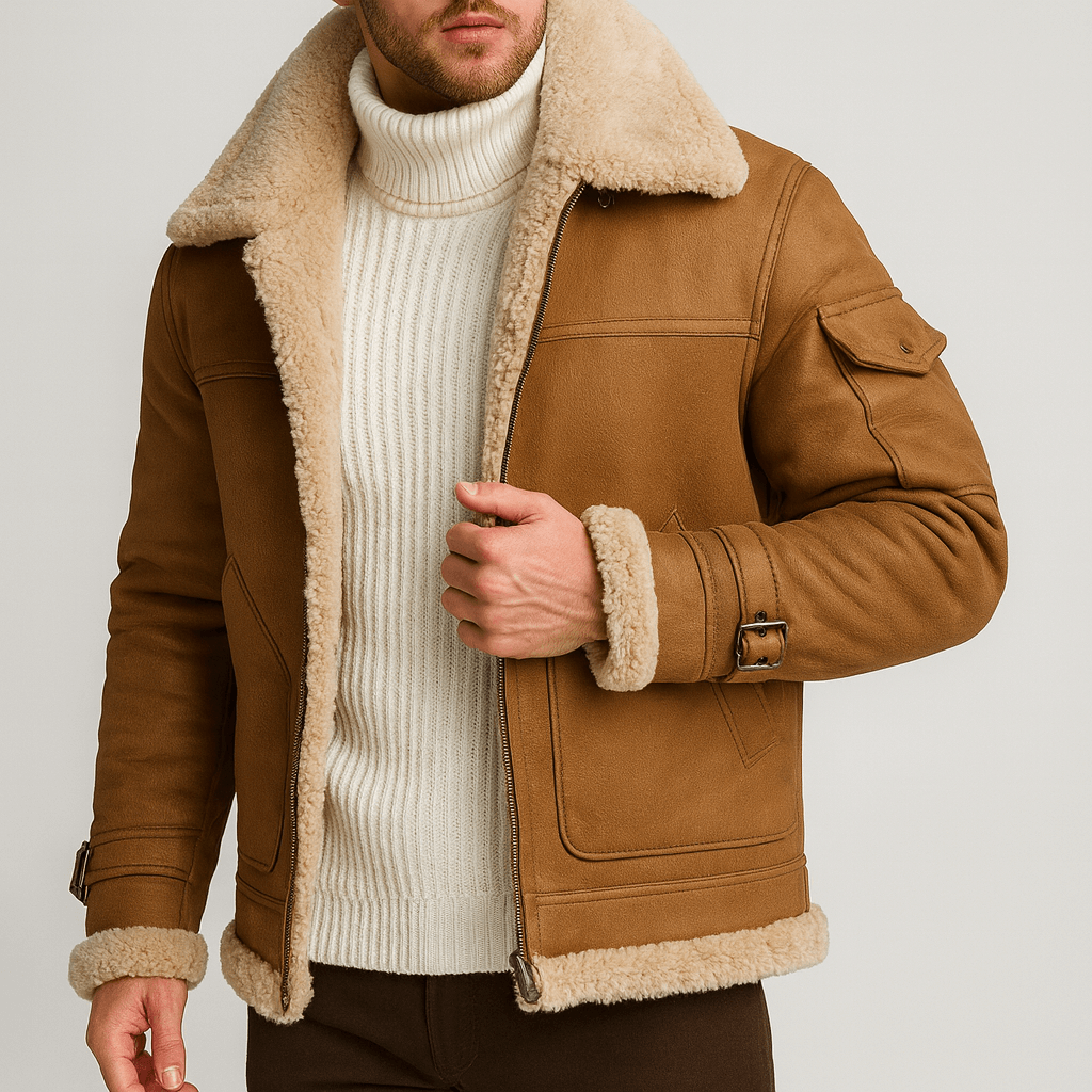 Men's Leather Jacket With Pockets Classic Cut