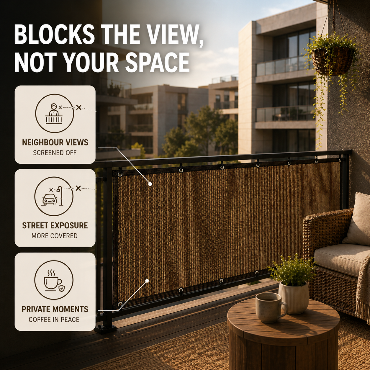 Nordspur | Aurevo Balcony Privacy Screen | Sun & Wind Panel, No Drilling