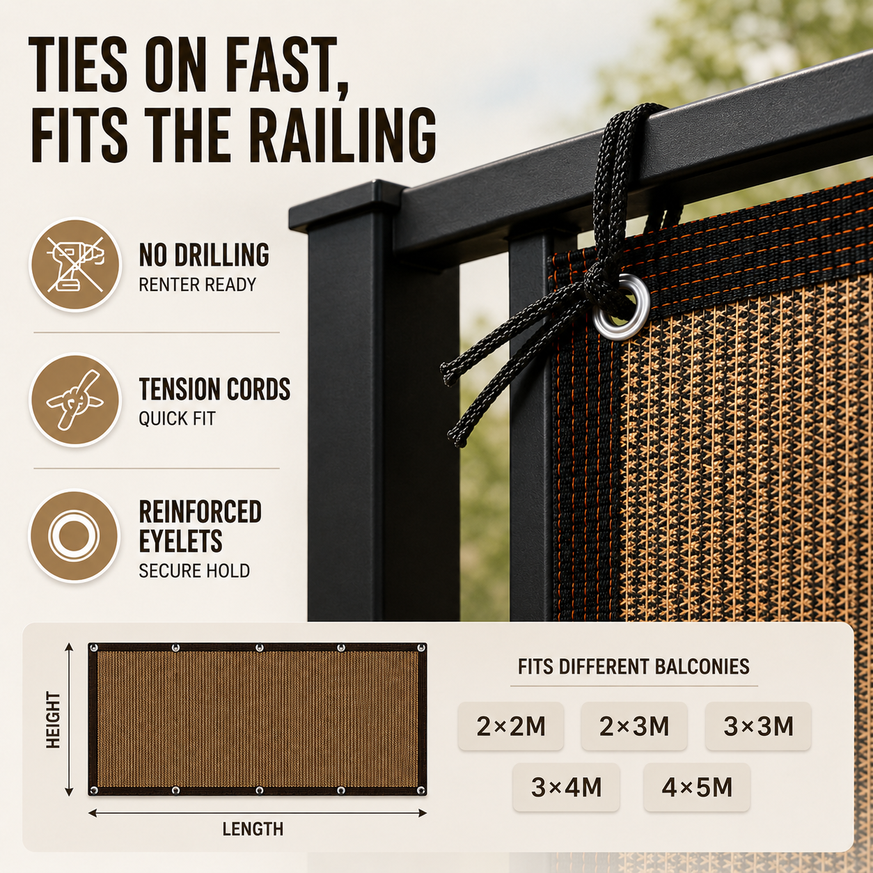 Nordspur | Aurevo Balcony Privacy Screen | Sun & Wind Panel, No Drilling