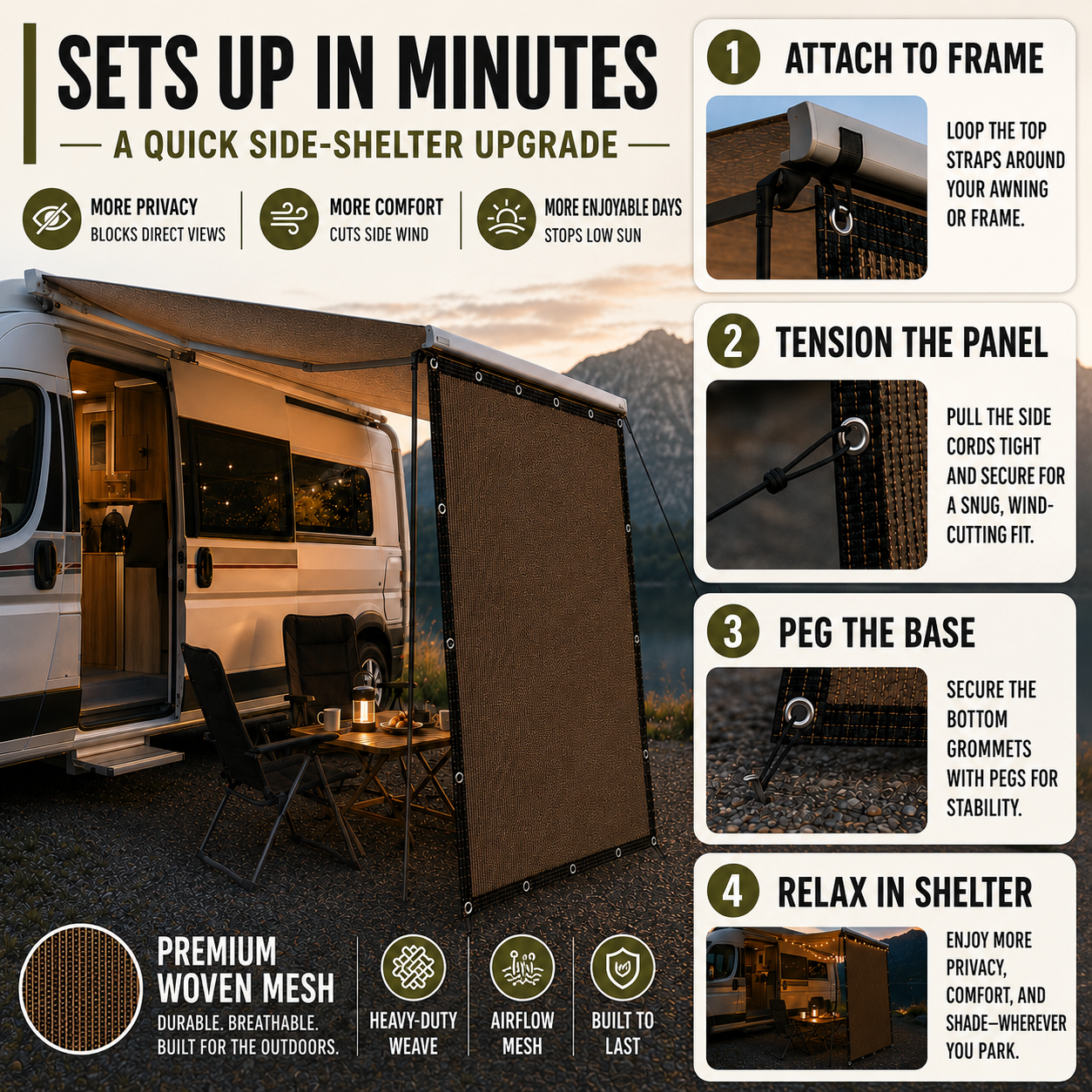 Nordspur | Aurevo Caravan Awning Side Panel | Campervan Privacy & Wind Screen