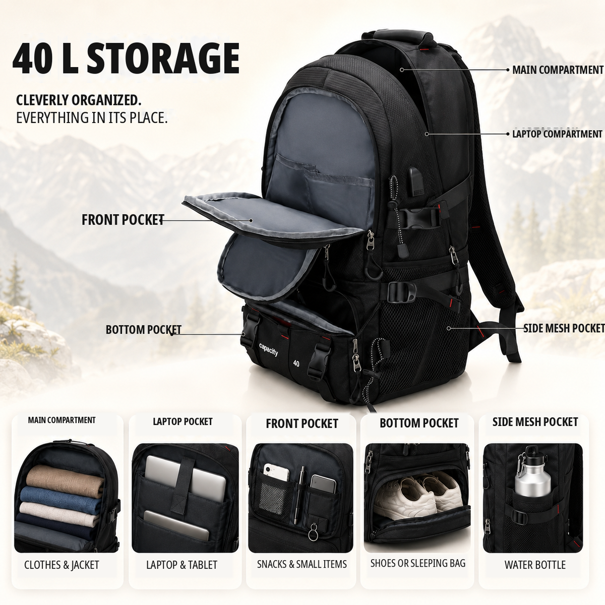 Nordspur | BergTrail Pro 40L Hiking Rucksack with USB Charging