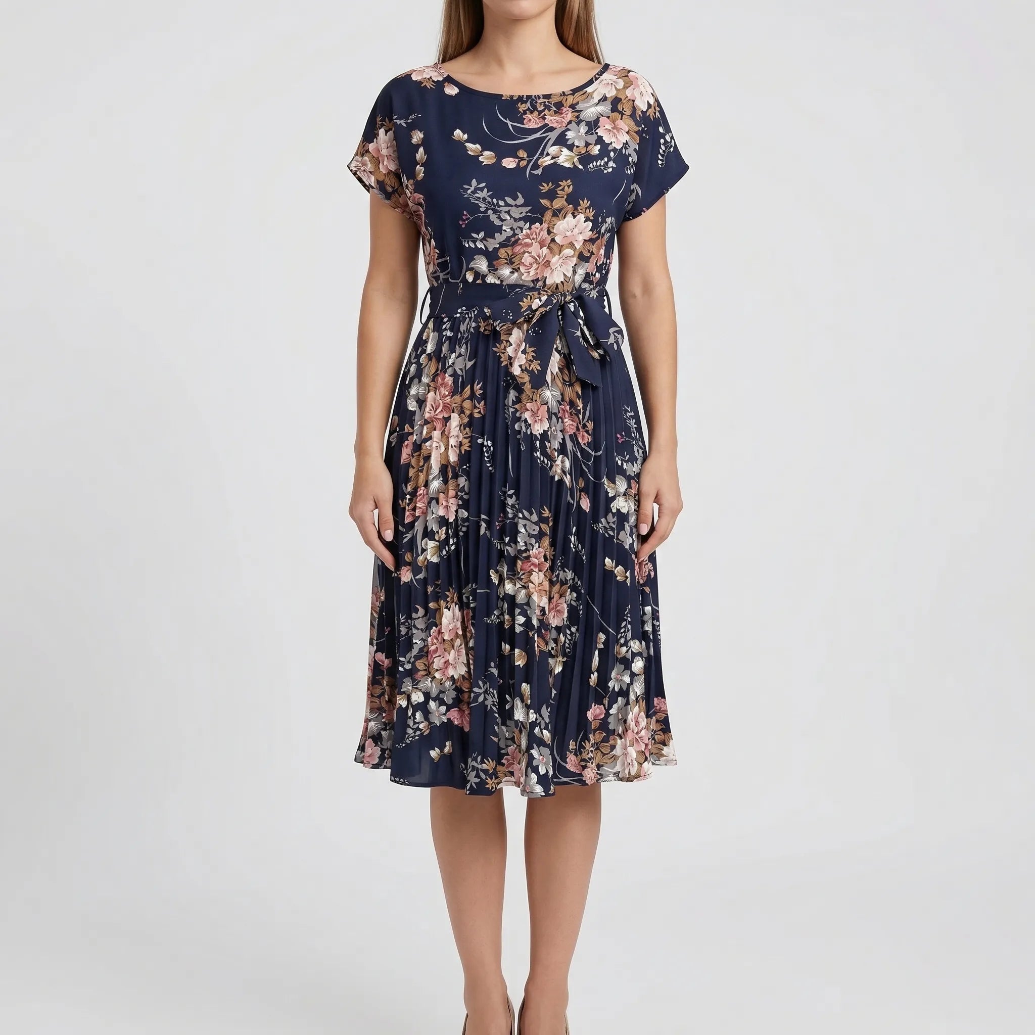 Nordspur | Blossara Retro Floral Pleated Midi Dress