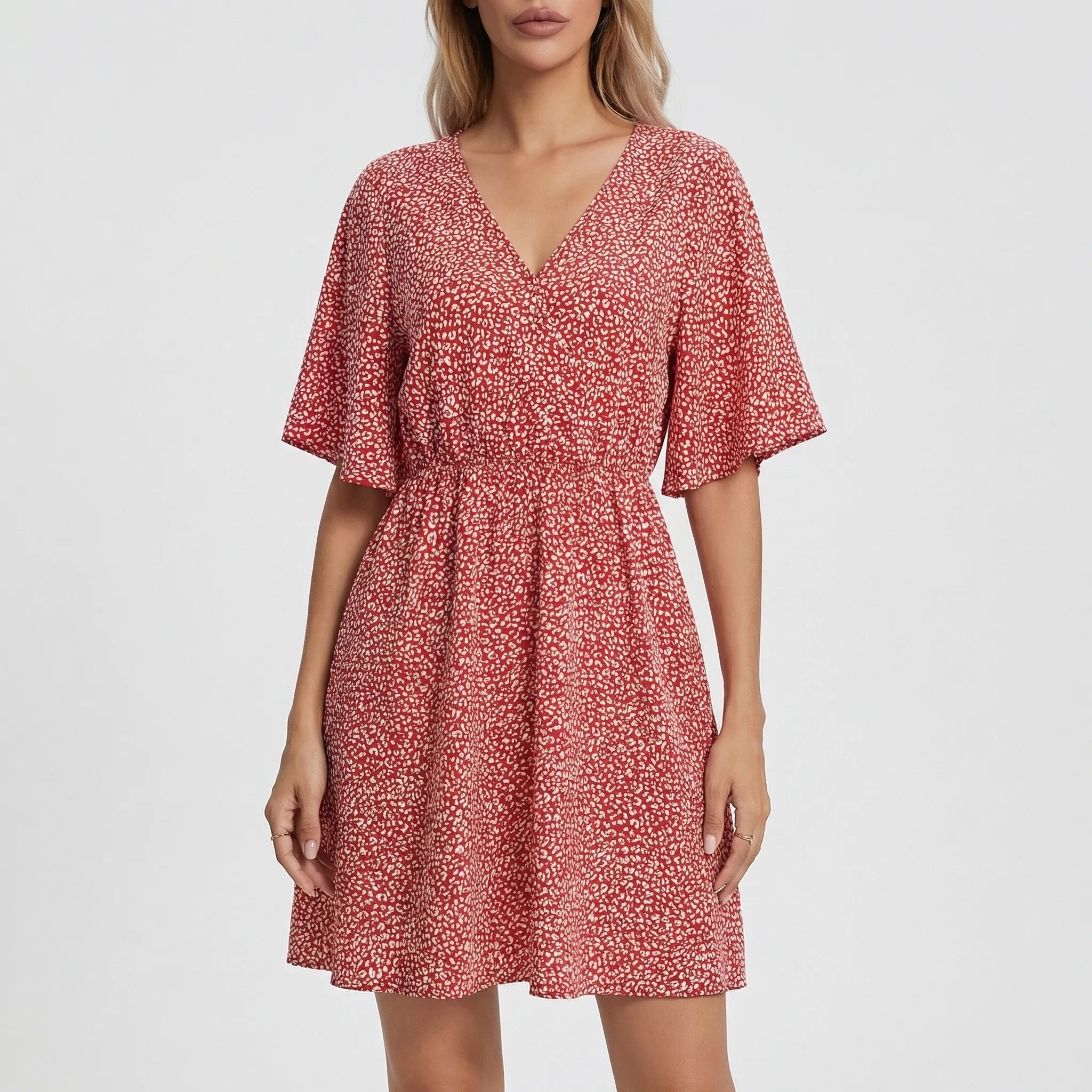 Nordspur | Blosselle Printed V-Neck Short-Sleeved Casual Dress