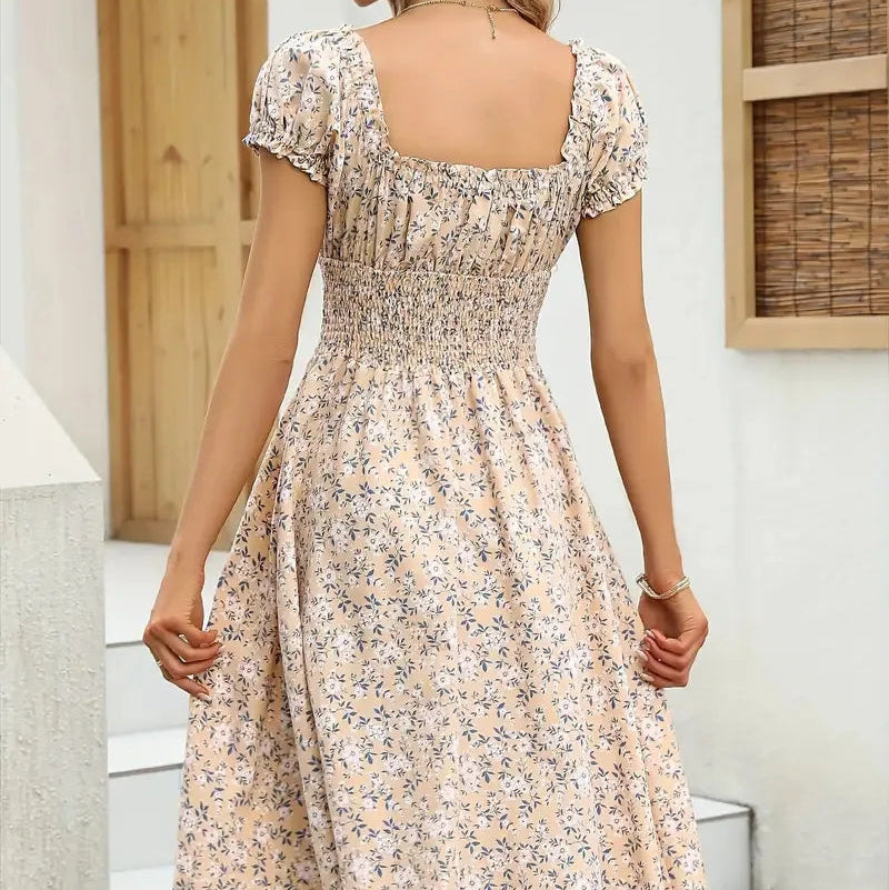 Nordspur | Blossomette Vintage Floral Midi Dress With Puff Sleeves