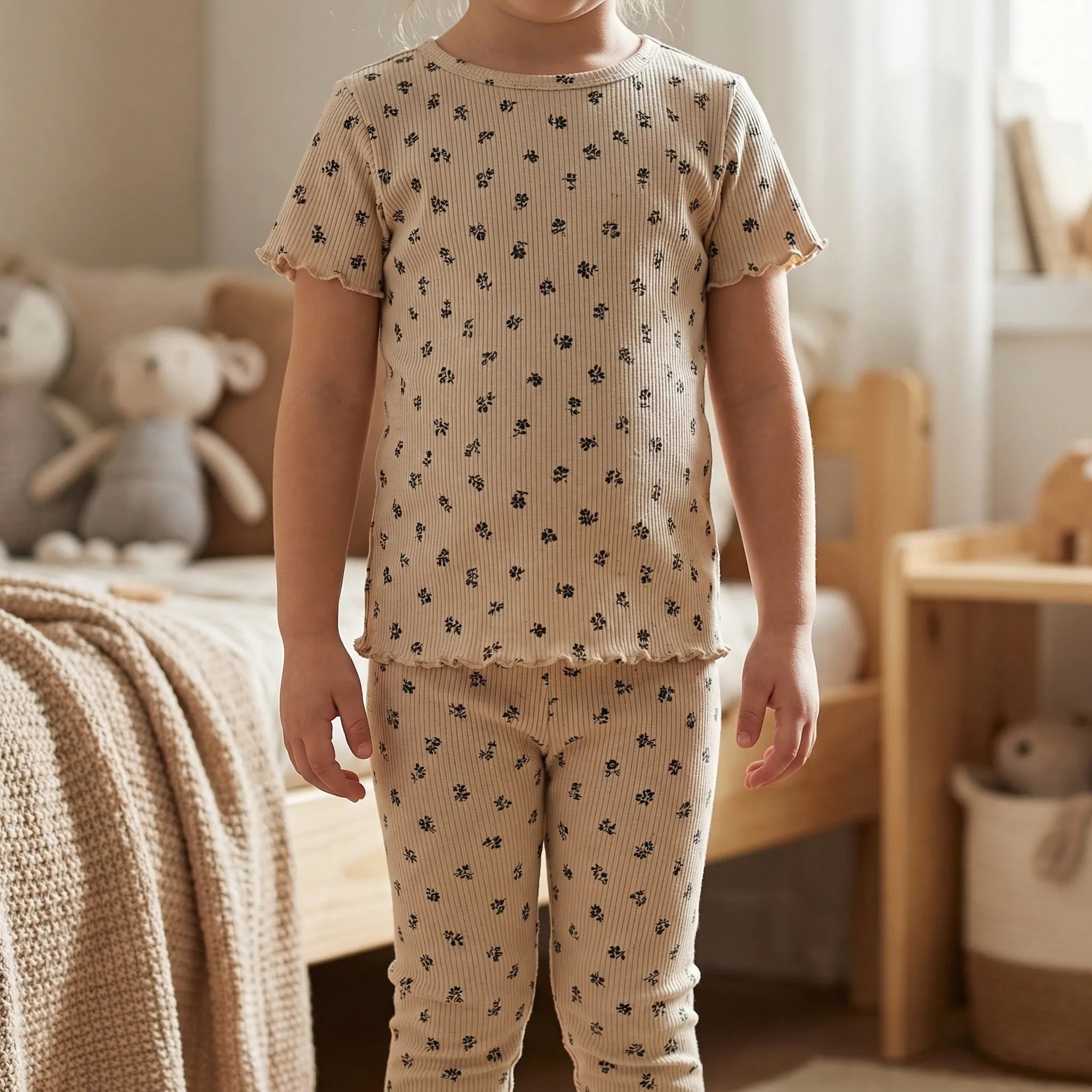 Nordspur | Blossomset Floral Ribbed Short-Sleeve Top And Trousers Set