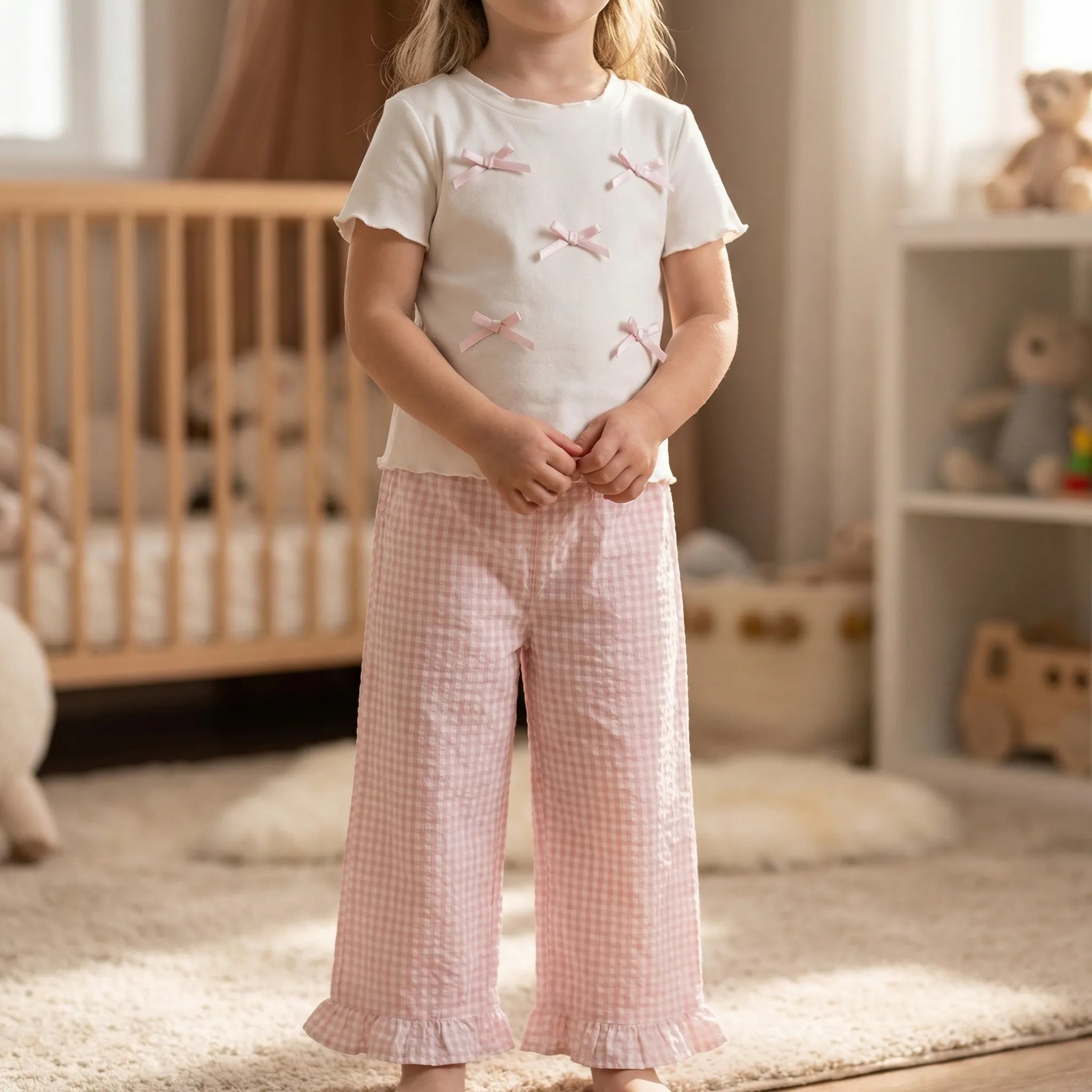 Nordspur | Bowlette Short Sleeve Bow Top And Wide Leg Trousers Set