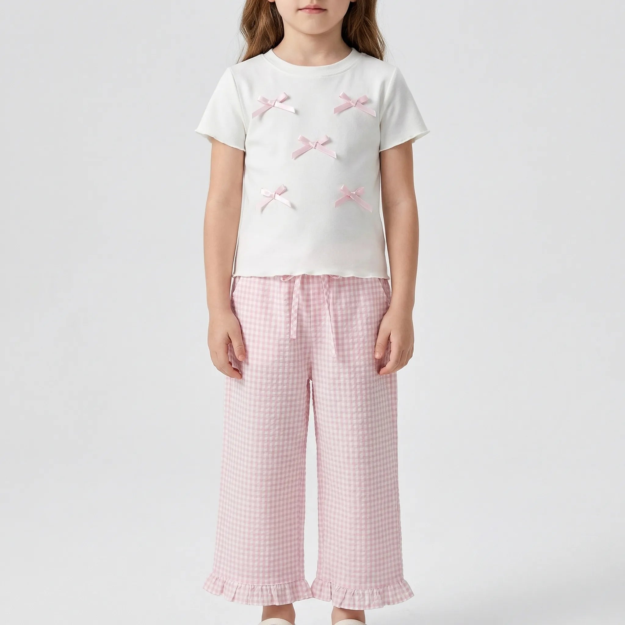 Nordspur | Bowlette Short Sleeve Bow Top And Wide Leg Trousers Set