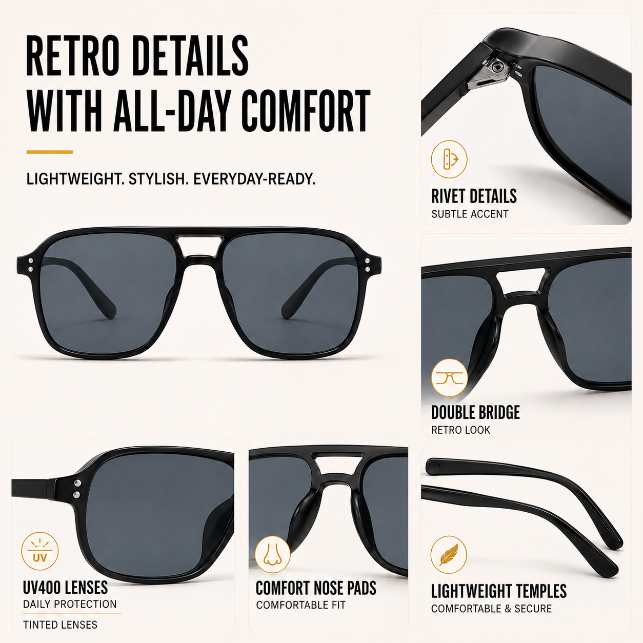Nordspur | Brixton Double Bridge Square Frame Sunglasses