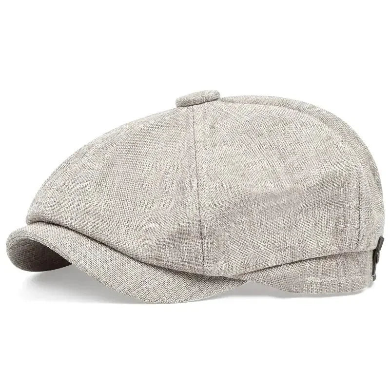 Eight-panel flat cap with herringbone pattern and short peak