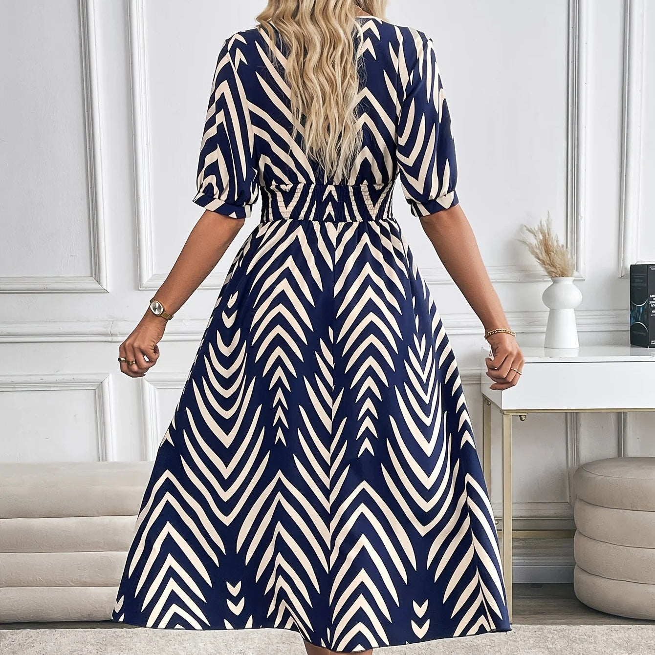 Nordspur | Chevronelle Midi Swing Dress With Bold Chevron Print