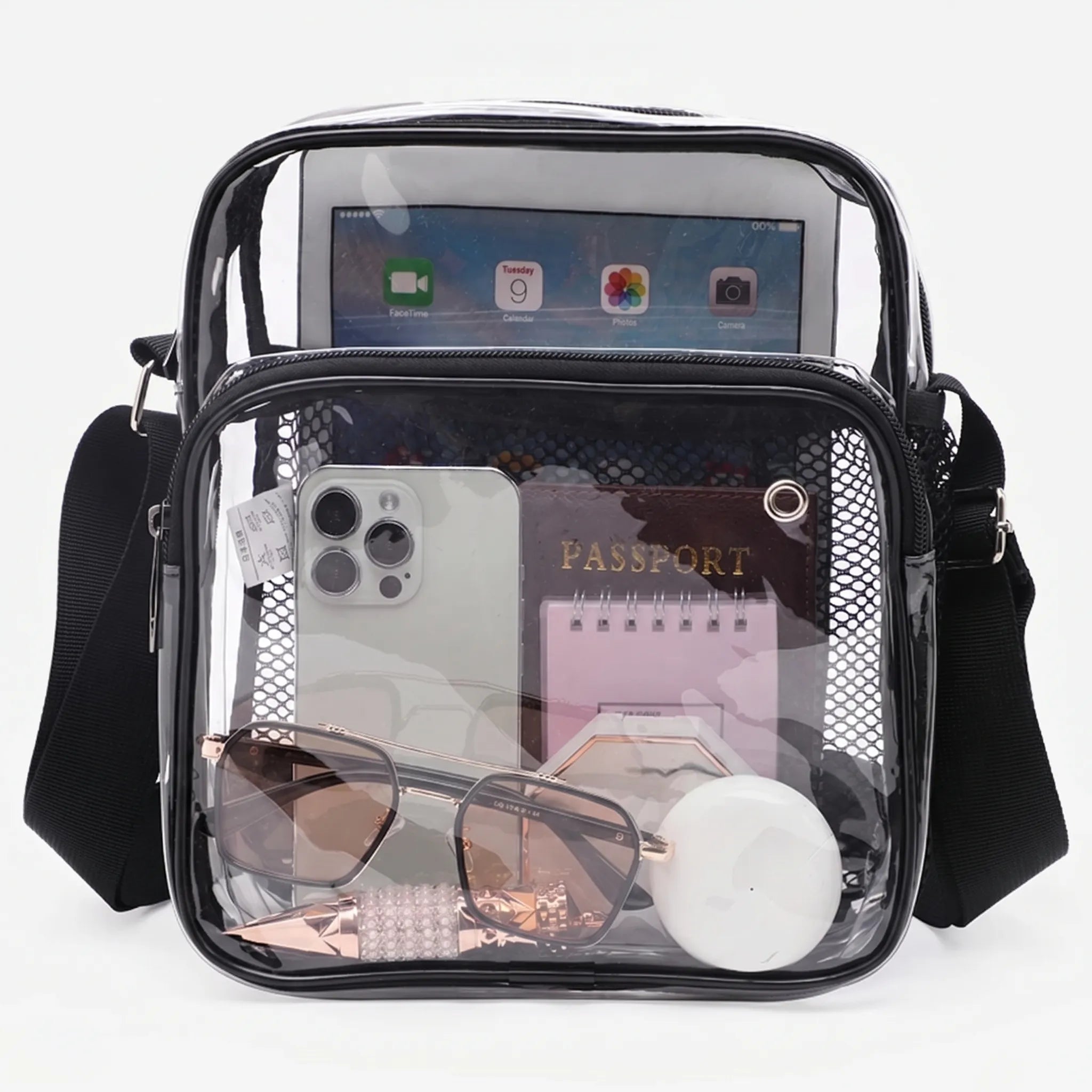 Nordspur | Clarvex Clear Crossbody Bag With Mesh Front Pocket