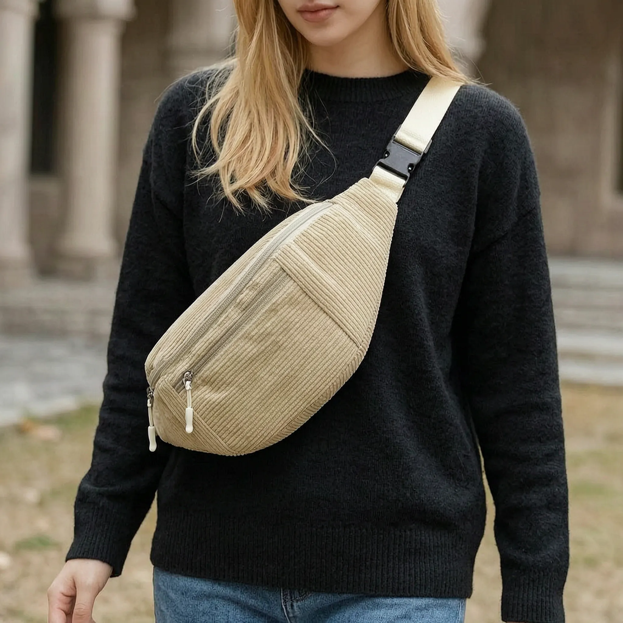 Nordspur | Cordella Corduroy Ribbed Bum Bag With Zip Closure