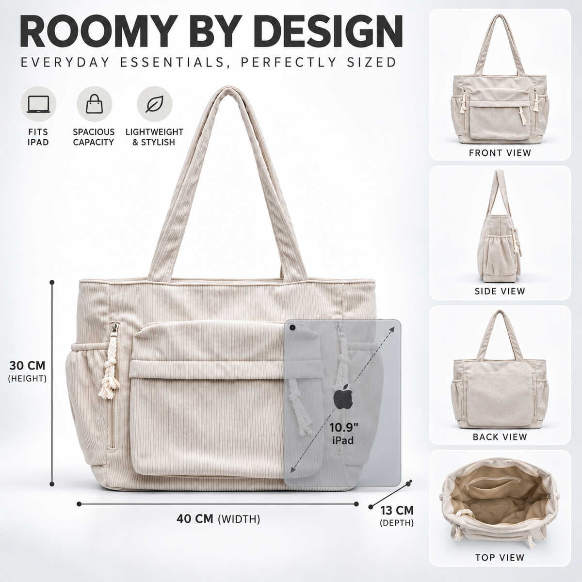 Nordspur | Cordura Multi-Pocket Corduroy Shoulder Tote