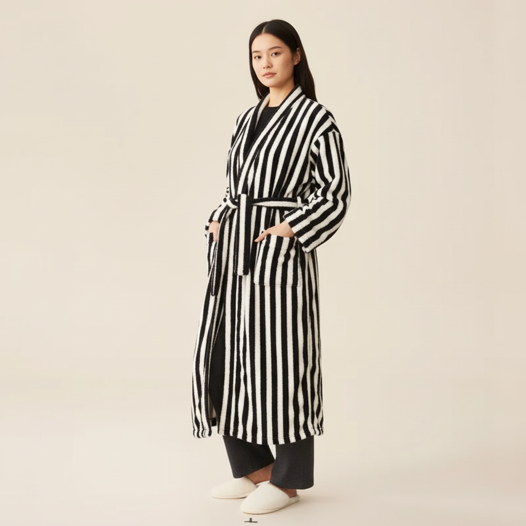 Nordspur | Cozyloft Knee Length Striped Robe Set