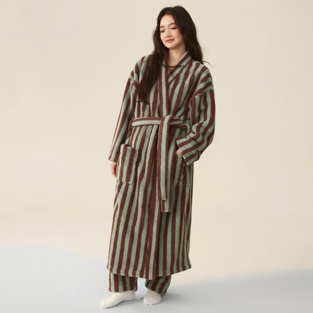 Nordspur | Cozyloft Knee Length Striped Robe Set