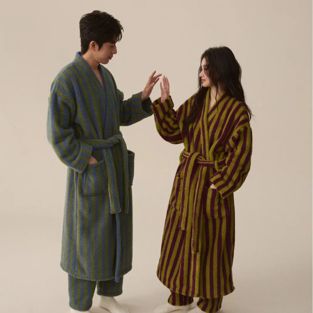 Nordspur | Cozyloft Knee Length Striped Robe Set