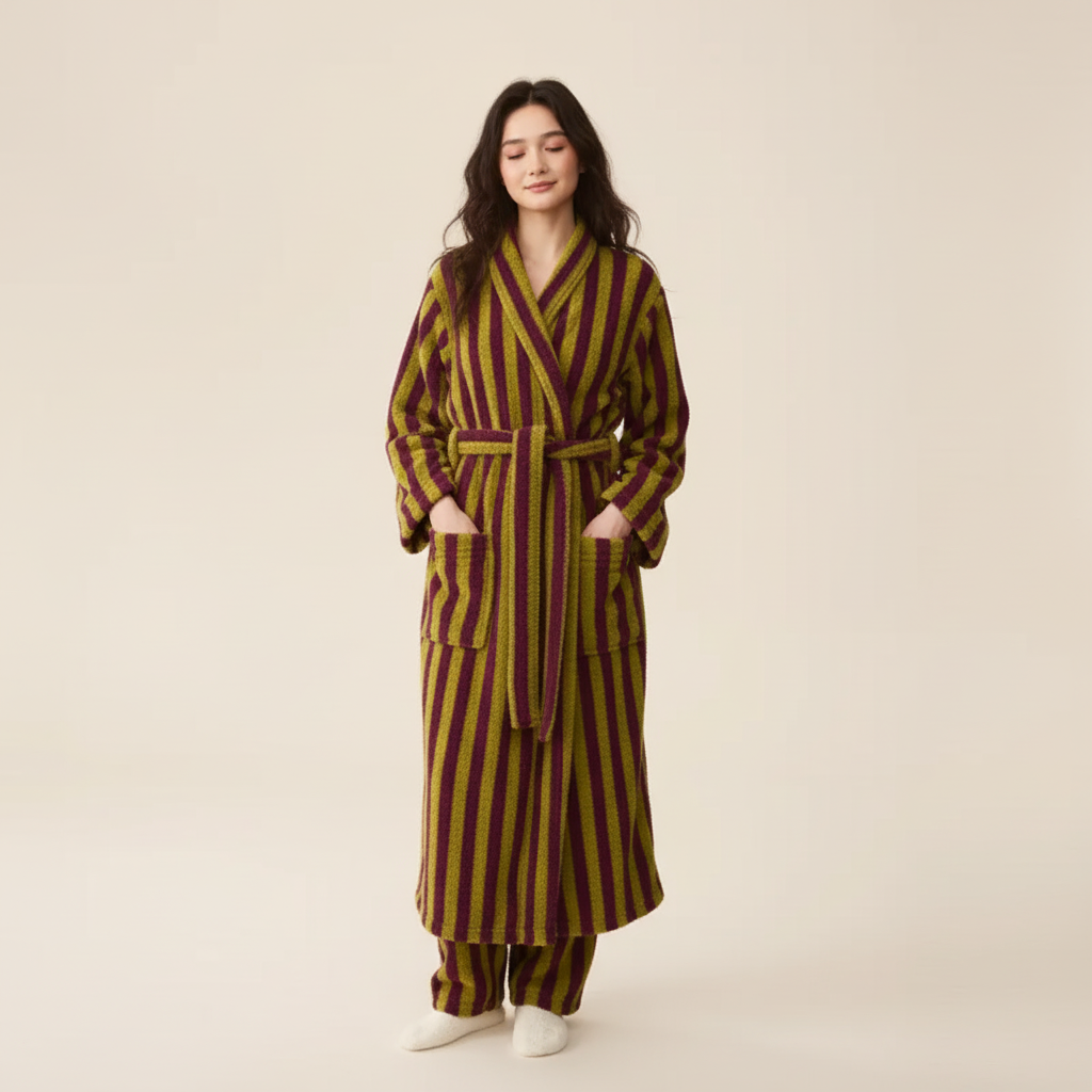 Nordspur | Cozyloft Knee Length Striped Robe Set