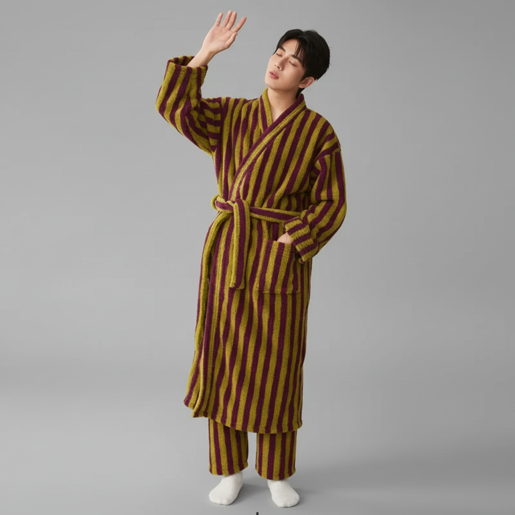 Nordspur | Cozyloft Knee Length Striped Robe Set